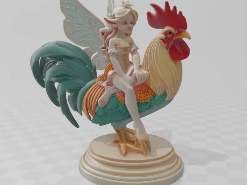 3829Fairy Rider 3D-Printed Statue of Fairy on Rapid Rooster