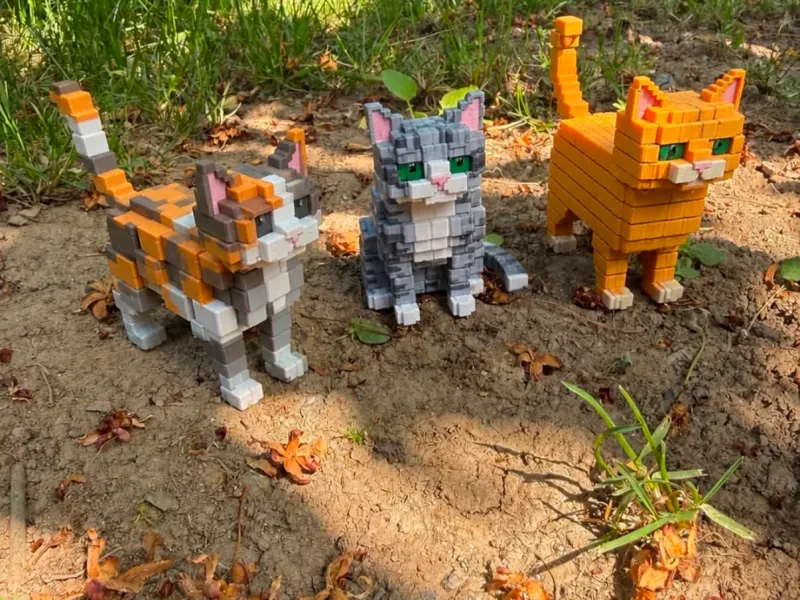 Pixel cats, low poly 3pcs