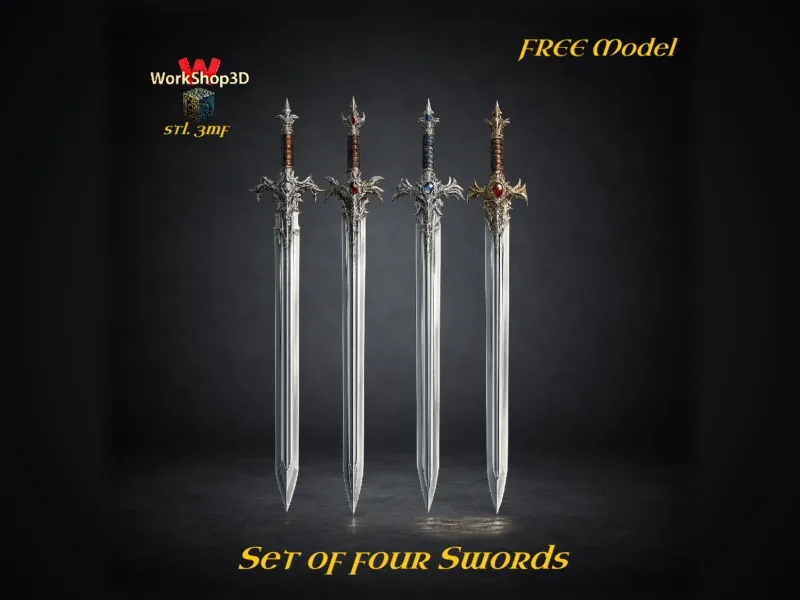 Set Of Four Ornaments Swords - Free Clean 3MF