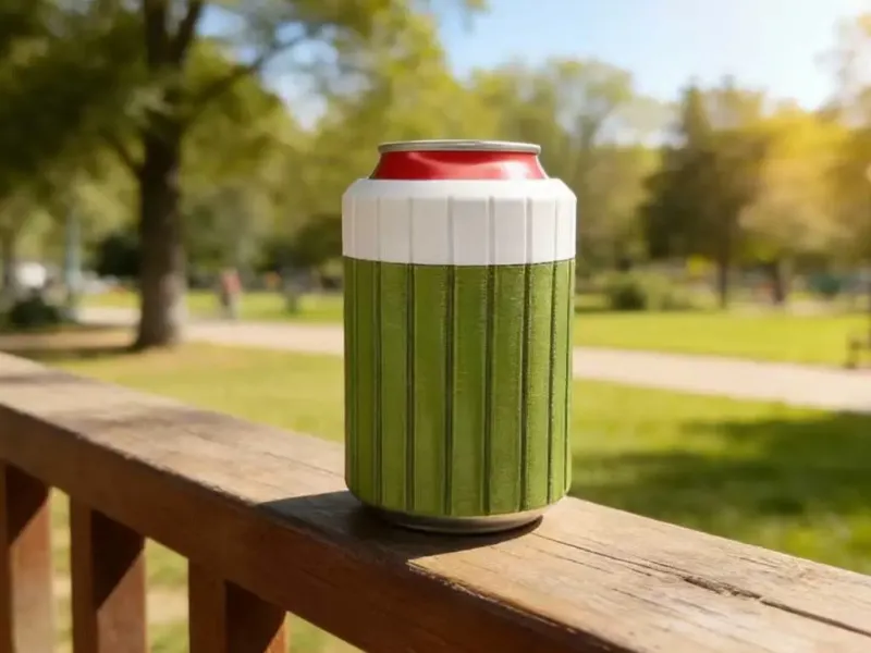 Insulated sleeve for soda cans to prevent condensation.