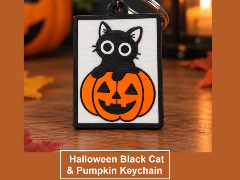 Halloween Black Cat & Pumpkin Keychain