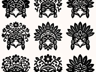 Aztec Eagle Mask Pack – 9 Tribal Eagle Warrior Designs