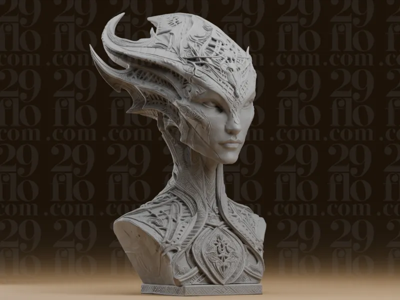 #283_1 Escultura de busto de emperatriz alienígena biomecánica