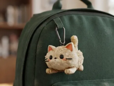 Cute Fluffy Chibi Cat Keychain & Desktop Toy (Multicolor)