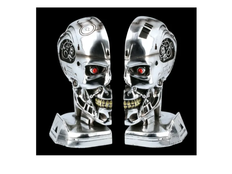 Sci-Fi Chrome Cybernetic Robot Skull Buchstütze
