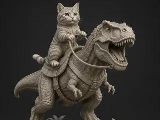 Cat riding T Rex