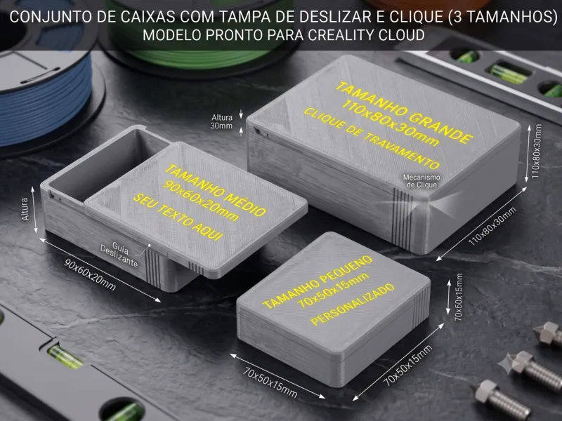 Caixas Modulares Deslizantes com Tampa de Trava por Pressão (3 Tamanhos)