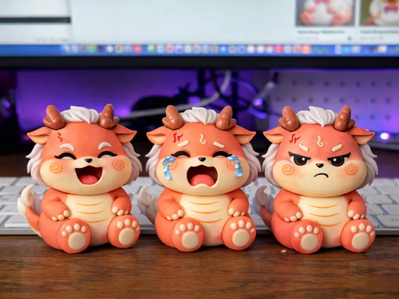 3 Emoties Draak Set – Chibi Blij Huilend Boos Verzamelbaar