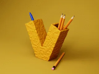 Pixel V - Digital Pattern Letter Vase & Organizer