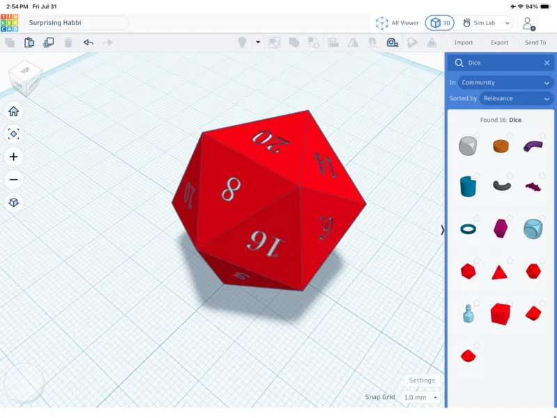 20 sided dice one color