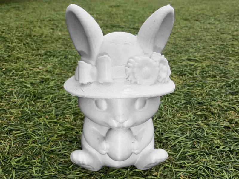 Spring Bunny Sunhat Figurine with Ribbon & Rose Detail