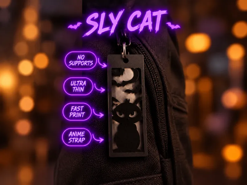 Gothic Anime Sly Cat Silhouette Bag Strap & Itabag Keychain