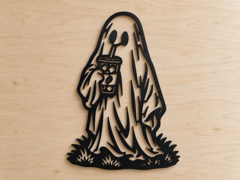 arte de pared con fantasma bebiendo café helado decoración para el hogar