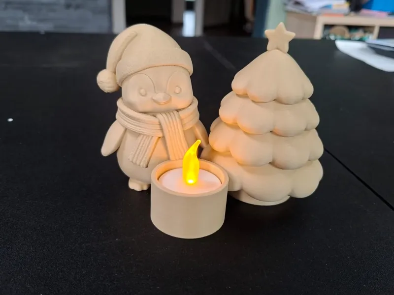 Cute Christmas Penguin & SnowyTree Ledlight Holder