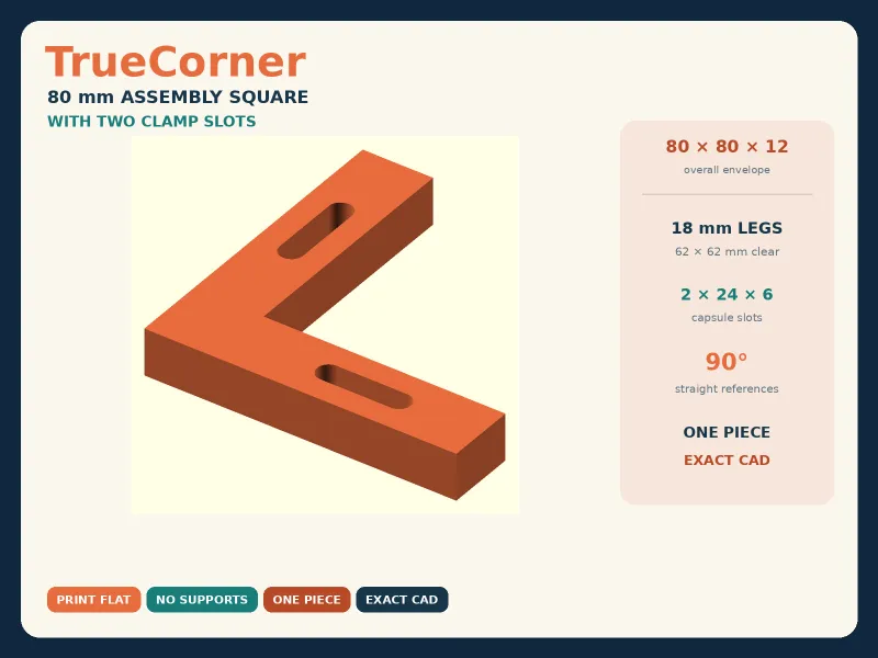 TrueCorner – 80 mm Assembly Square with Clamp Slots