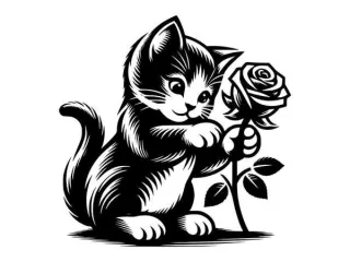 WallArt - Sweet Cat with Flower