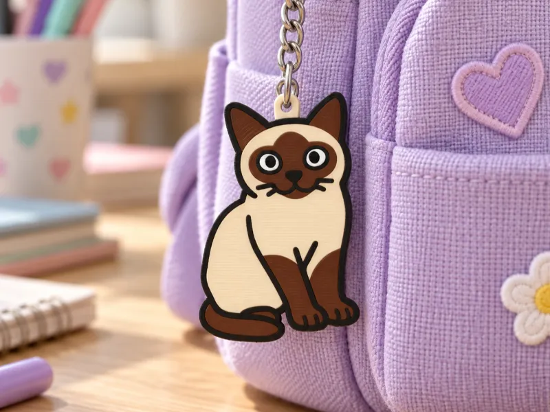 Porta-chaves de Gato Siamese — Pingente para Mochilas e Bolsas