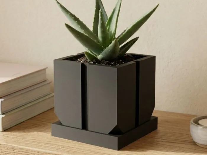 Modern Geometric Square Planter with Tray |  Succulent Pot