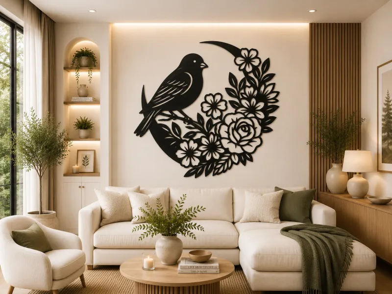 Bird Floral Moon 2D Wall Art