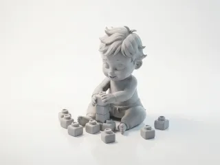 Baby Playing With Toys Chibi Figurine 3D Printable