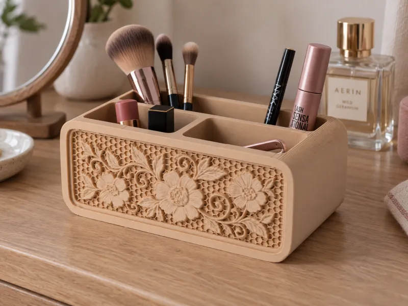 Floral Desk Organizer - Elegant Multi-Compartment Holder