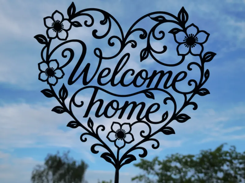 Welcome Home Heart Floral 2D Wall Art