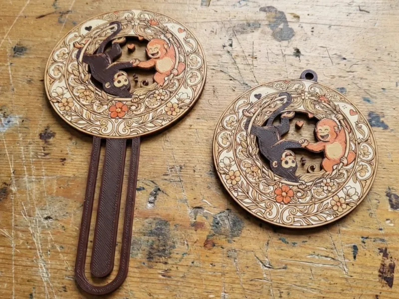 Art nouveau Bookmark and KeyChain of Punch Monkey