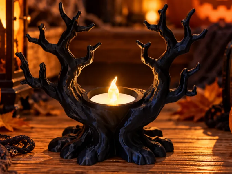 Castiçal de Árvore Assustadora – Decoração de Halloween 🕯️🌳