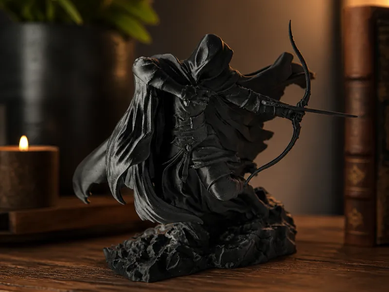 Dark Hooded Archer Sculpture - Fantasy Decor Figurine