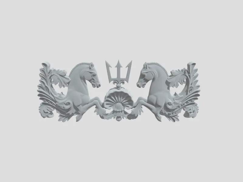 Two Horses Heraldic Crest with Trident