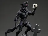 3986  Werewolf Howling with Skull – Minimalist Statue  STL-0