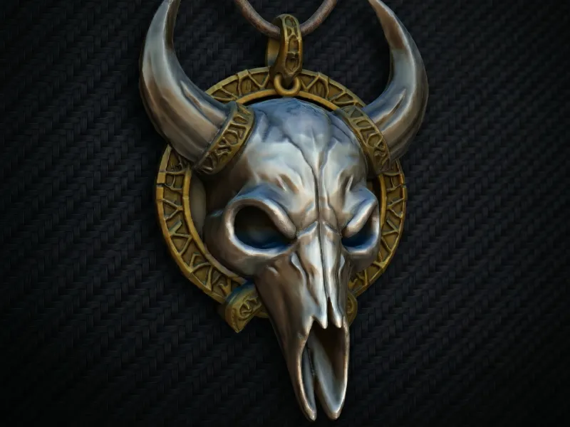 Bull Skull Pendant - Detailed 3D Printable Sculpture