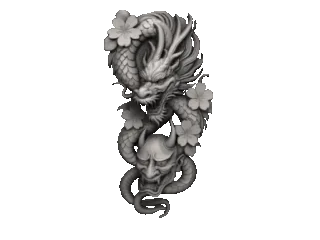 Japanese decoration, dragon and mask