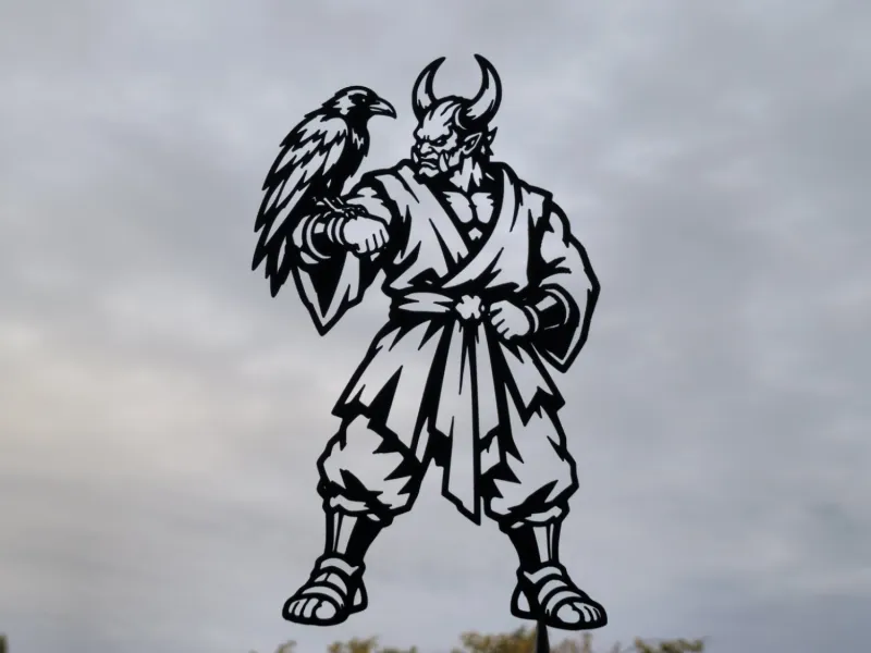 Decoração de Arte de Parede do Guerreiro Oni e Corvo