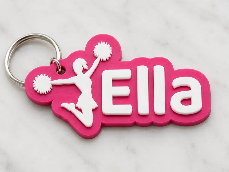 Ella's cheerleader name tag