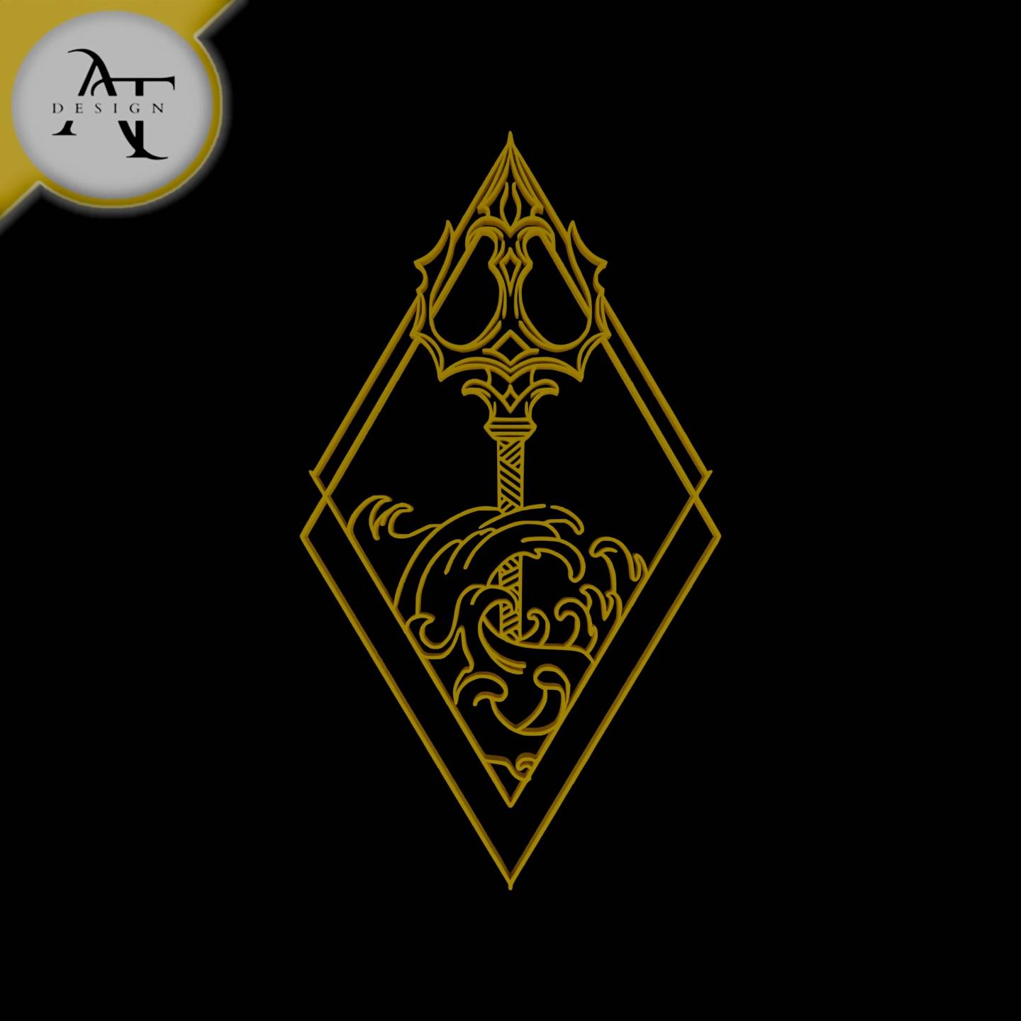 Trident of Poseidon - Line Art - 2D Wall Art Decor