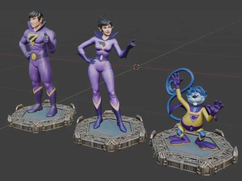 WONDER TWINS & GLEEK Statue Set - Retro 70s/80s Cartoon