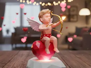 Cupid sits on a heart