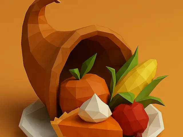 Thanksgiving cornucopia low poly