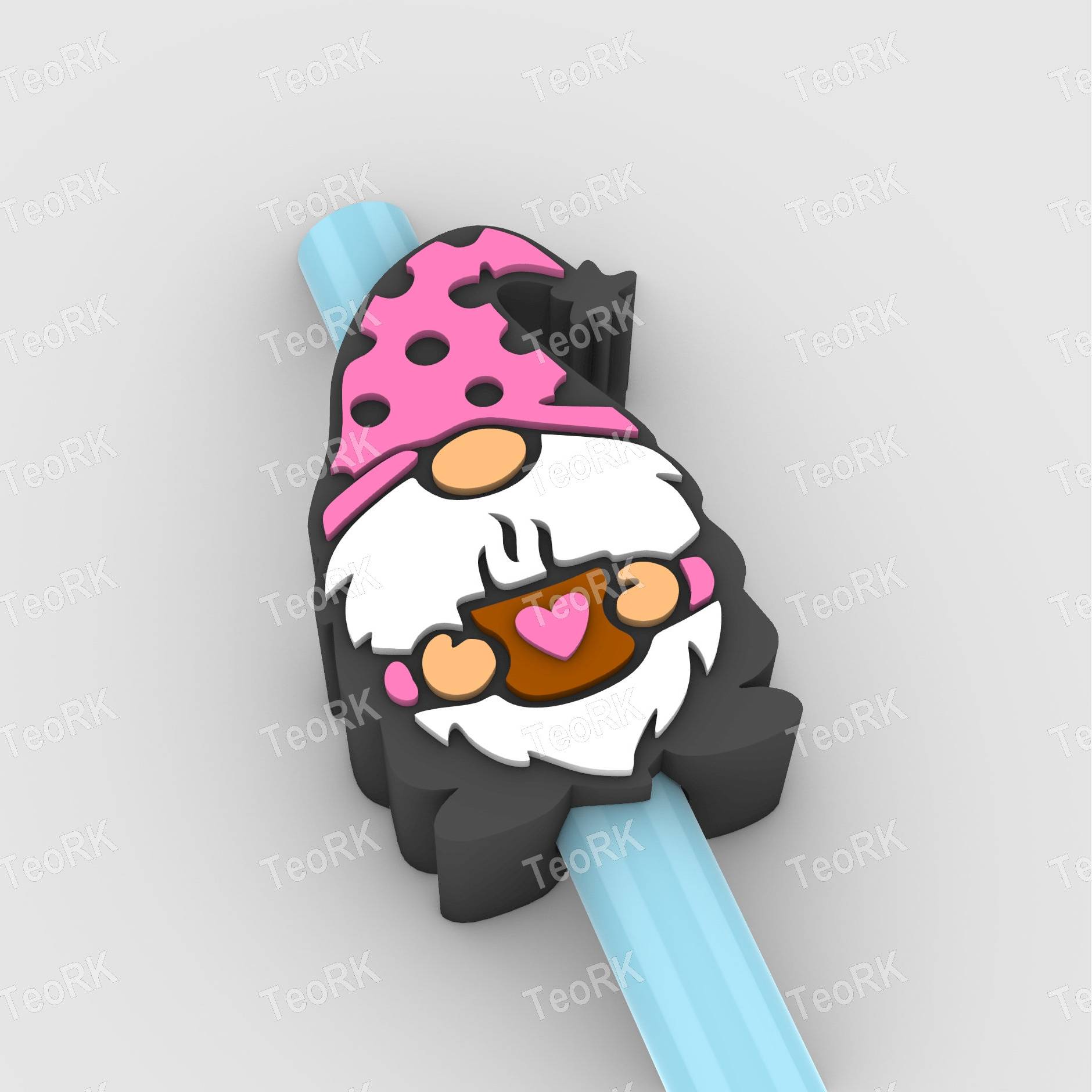 Straw Topper Gnome holding a coffee cup