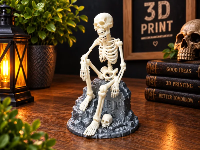 Sitting Skeleton on Grave – Spooky Halloween Decor