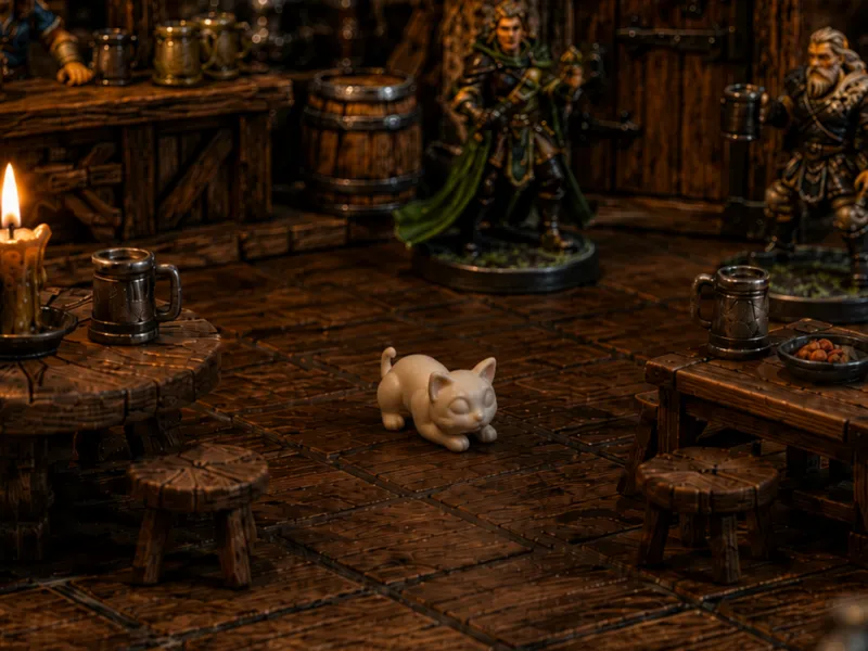 Sleeping Tavern Cat - DND miniature