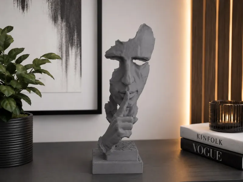 🤫 Escultura Abstrata de Rosto "Pssst"