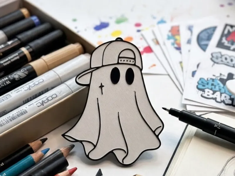 Adorable fantôme stylé – Page à colorier / Graphique plat