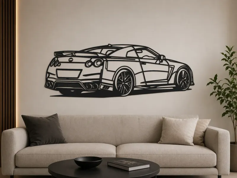 Nissan GTR JDM-Ikone: Linienkunst-Auto-Wandbild