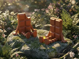 Cute Chocolate Character (Whole & Bitten) - Print-in-Place