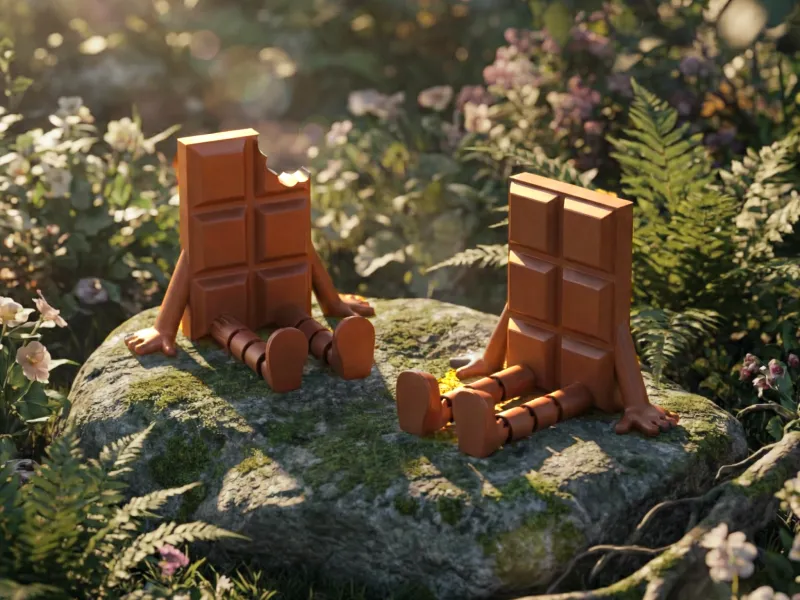 Cute Chocolate Character (Whole & Bitten) - Print-in-Place