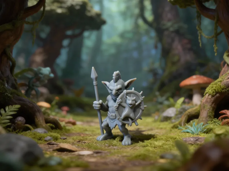 Goblin Warrior – Spear & Cat Shield - DND mini