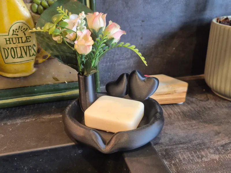 Portasapone a forma di cuore con fiore