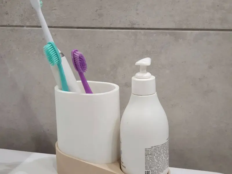 Toothbrush holder. Toothbrush and soap dispenser stand